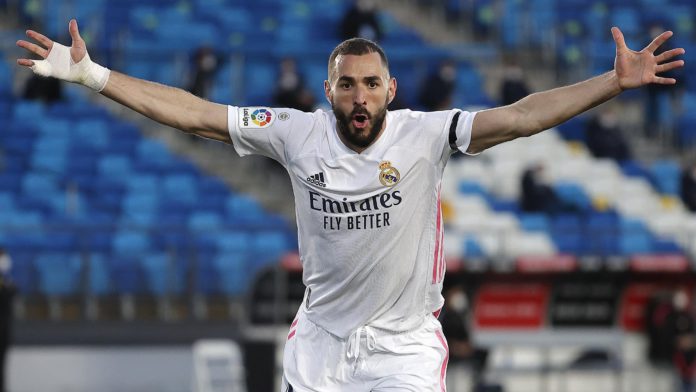 Karim Benzema of Real Madrid celebrates after scoring a goal as referee disallow the goal during La Liga match between Real Madrid and Sevilla at Alfredo Di Stefano Stadium Image credit: Getty Images