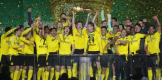 Dortmund celebrate with the trophy Image credit: Getty Images