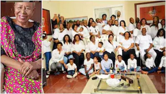 Lady Monica Okoye has 12 children , 8 surviving who gave her 36 grand-,children and 43 great grand children.
