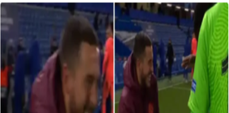 Eden Hazard laughing with ex-Chelsea players