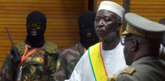 President Bah Ndaw (centre) is reportedly being held by Malian soldiers near the capital Bamako