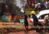 Fire service personnel arrive in taxi to douse flames at Akyem Begoro