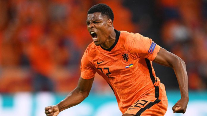 Denzel Dumfries of Netherlands celebrates Image credit: Getty Images