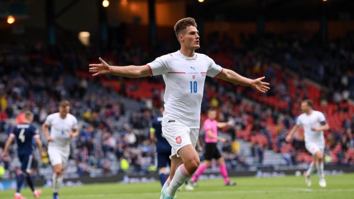 JUNE 14: Patrik Schick of Czech Republic celebrates after scoring their side's first goal during the UEFA Euro 2020 Championship Group D match between Scotland v Czech Republic at Hampden Park on June 14, 2021 in Glasgow, Scotland Image credit: Getty Images