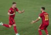 SEVILLE, SPAIN - JUNE 27: Thorgan Hazard of Belgium celebrates after scoring his team's first goal with his teammate Eden Hazard during the UEFA Euro 2020 Championship Round of 16 match between Belgium and Portugal at Estadio La Cartuja on June 27, 2021 i Image credit: Getty Images