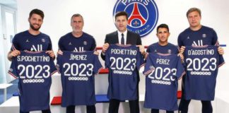 Mauricio Pochettino and his coaching staff at PSG