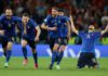 Soccer Football - Euro 2020 - Semi Final - Italy v Spain - Wembley Stadium, London, Britain - July 6, 2021 Italy players celebrate after winning the penalty shoot-out Pool via REUTERS/Carl Recine