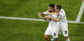 MUNICH, GERMANY - JULY 02: (BILD ZEITUNG OUT) Lorenzo Insigne of Italy celebrates after scoring his team's second goal with Nicolo Barella of Italy during the UEFA Euro 2020 Championship Quarter-final match between Belgium and Italy at Football Arena Muni Image credit: Getty Images