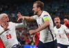 England's forward Harry Kane (R) celebrates with England's midfielder Phil Foden (L) after scoring a goal during the UEFA EURO 2020 semi-final football match between England and Denmark at Wembley Stadium in London on July 7, 2021. Image credit: Getty Images
