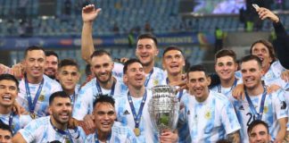 Messi celebrates with teammates