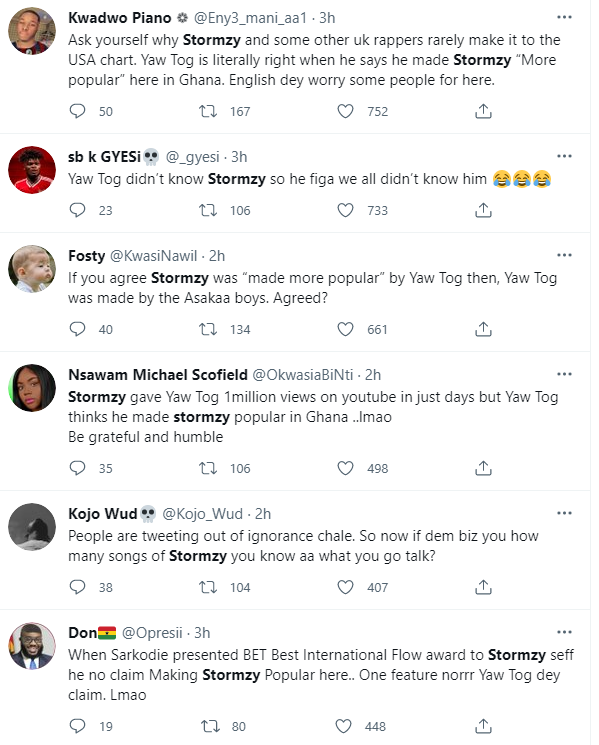 Mixed reactions greet Yaw Tog's comment on making Stormzy 'more popular' in Ghana