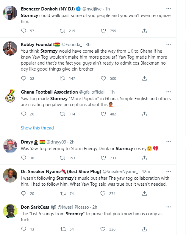 Mixed reactions greet Yaw Tog's comment on making Stormzy 'more popular' in Ghana