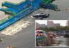 A boat was in the way of athletes as they dived into the water in shocking scenes