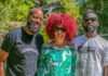 Bisa Kdei with renowned American playwright David E. Talbert and his spouse Lyn Sisson Talbert