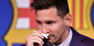 The tissue Messi used to wipe his tears at his Barcelona press conference / PAU BARRENA/Getty Images