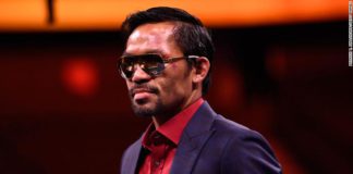 Manny Pacquiao of the Philippines speaks during a press conference after his defeat to Cuba's Yordenis Ugas in the WBA Welterweight Championship boxing match in Las Vegas in August.