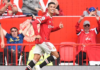 Cristiano Ronaldo celebrates after scoring the opening goal of the match between Manchester United and Newcastle.
