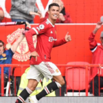Cristiano Ronaldo celebrates after scoring the opening goal of the match between Manchester United and Newcastle.