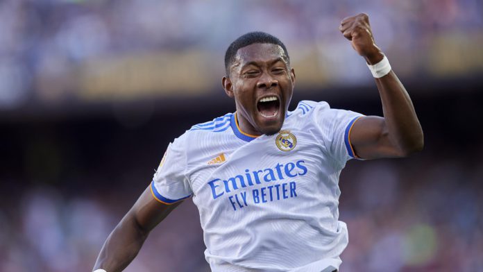 David Alaba of Real Madrid celebrates after scoring his sides first goal during the La Liga Santander match between FC Barcelona and Real Madrid CF at Camp Nou Image credit: Getty Images