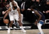 Brooklyn Nets guard James Harden (L) is defended by Minnesota Timberwolves forward Taurean Prince (R) in the first half of the NBA preseason basketball game between the Brooklyn Nets and the Minnesota Timberwolves at Barclays Center in Brooklyn, New York, USA, 14 October 2021. EPA/Peter Foley SHUTTERSTOCK OUT