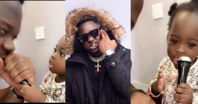 Medikal’s daughter grabs his microphone during rap lessons [Video]