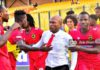 Prosper Narteh Ogum celebrates with Asante Kotoko players