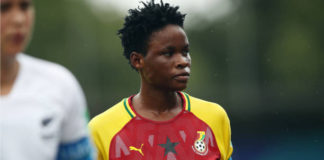 CONCARNEAU, FRANCE - AUGUST 12: Sandra Owusu-Ansah of Ghana reacts during the FIFA U-20 Women's World Cup France 2018 group A match between Ghana and New Zealand at Stade Guy-Piriou on August 12, 2018 in Concarneau, France. (Photo by Alex Grimm - FIFA/FIFA via Getty Images)