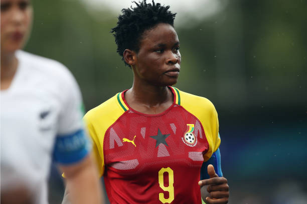 CONCARNEAU, FRANCE - AUGUST 12: Sandra Owusu-Ansah of Ghana reacts during the FIFA U-20 Women's World Cup France 2018 group A match between Ghana and New Zealand at Stade Guy-Piriou on August 12, 2018 in Concarneau, France. (Photo by Alex Grimm - FIFA/FIFA via Getty Images)
