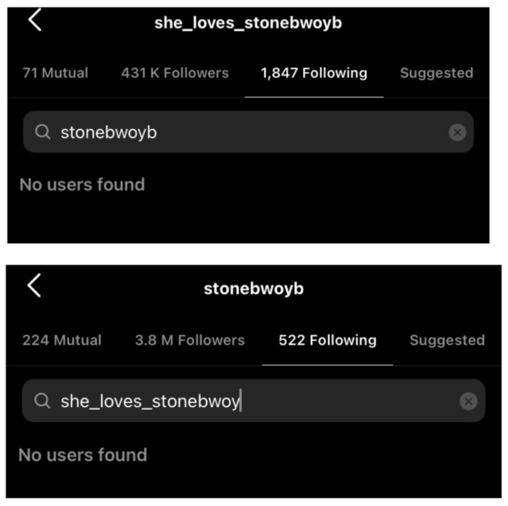 Ayisha Modi and Stonebwoy unfollow each other on Instagram (Adomonline.com)