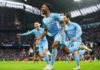 Raheem Sterling of Manchester City celebrates after scoring their side's first goal from the penalty spot during the Premier League match between Manchester City and Wolverhampton Wanderers at Etihad Stadium on December 11, 2021 in Manchester, England Image credit: Getty Images