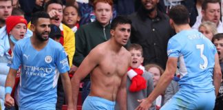 Rodri of Manchester City celebrates after scoring their side's second goal during the Premier League match between Arsenal and Manchester City at Emirates Stadium Image credit: Getty Images