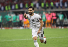 Mohamed Salah of Egypt celebrates victory after scoring winning penalty during the 2021 Africa Cup of Nations Afcon Finals Last 16 match between Ivory Coast and Egypt at Japoma Stadium, Douala, Cameroon on 26 January 2022 ©Gavin Barker/BackpagePix