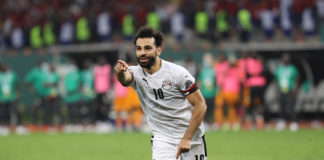 Mohamed Salah of Egypt celebrates victory after scoring winning penalty during the 2021 Africa Cup of Nations Afcon Finals Last 16 match between Ivory Coast and Egypt at Japoma Stadium, Douala, Cameroon on 26 January 2022 ©Gavin Barker/BackpagePix