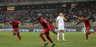 Esteban Orozco Fernandez of Equatorial Guinea celebrates scoring the opening goal during the 2021 Africa Cup of Nations Afcon Finals Algeria v Equatorial Guinea at Japoma Stadium in Douala, Cameroon on 16 January 2022 ©Shaun Roy/BackpagePix