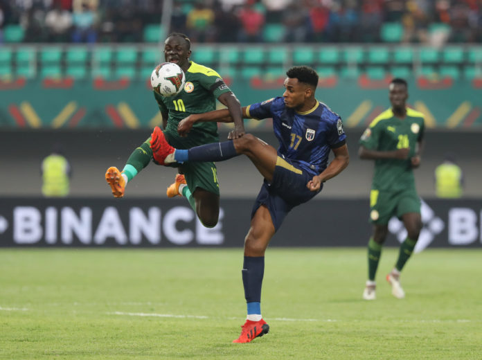 Sadio Mane of Senegal challenged by Steven Fortes of Cape Verde during the 2021 Africa Cup of Nations Afcon Finals Last 16 match between Senegal and Cape Verde in Bafoussam, Cameroon on 25 January 2022 ©Gavin Barker/BackpagePix