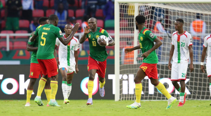 Vincent Aboubakar of Cameroon celebrates after scoring a goal during the 2021 Africa Cup of Nations Afcon Finals football Cameroon ad Burkina Faso at Olembe Stadium in Yaounde, Cameroon on 09 January 2022 ©Muzi Ntombela/BackpagePix