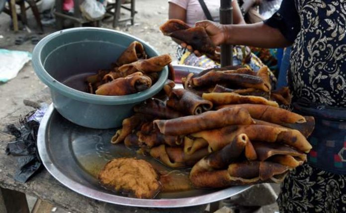 Cow hides are cooked as a popular delicacy known as “ponmo”