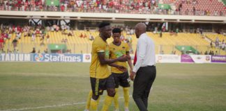 Kotoko coach congratulating players after Hearts of Oak game