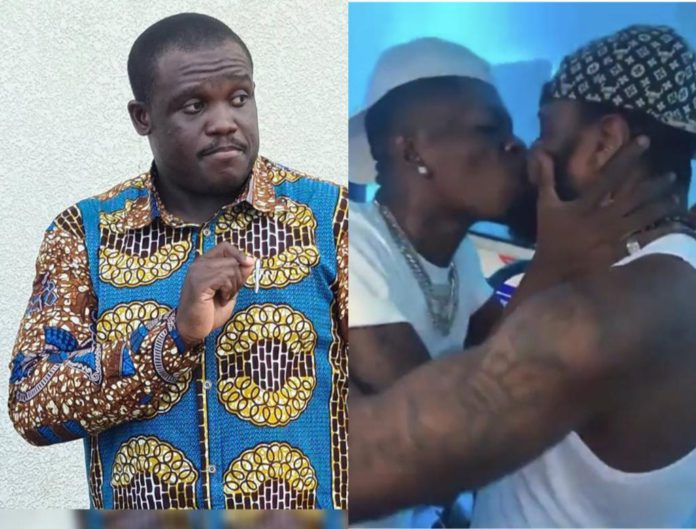 Sam George and photo of Shatta Wale kissing his bodyguard