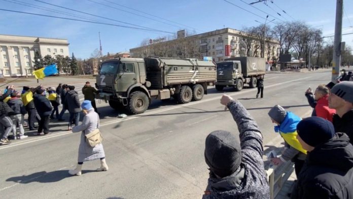 There have been regular protests in Kherson since it was occupied by Russia on 3 March