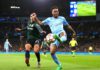 Porro of Sporting Clube de Portugal and Raheem Sterling of Manchester City during the UEFA Champions League Round Of Sixteen Leg Two match between Manchester City and Sporting CP at City of Manchester Stadium on March 9, 2022 Image credit: Getty Images