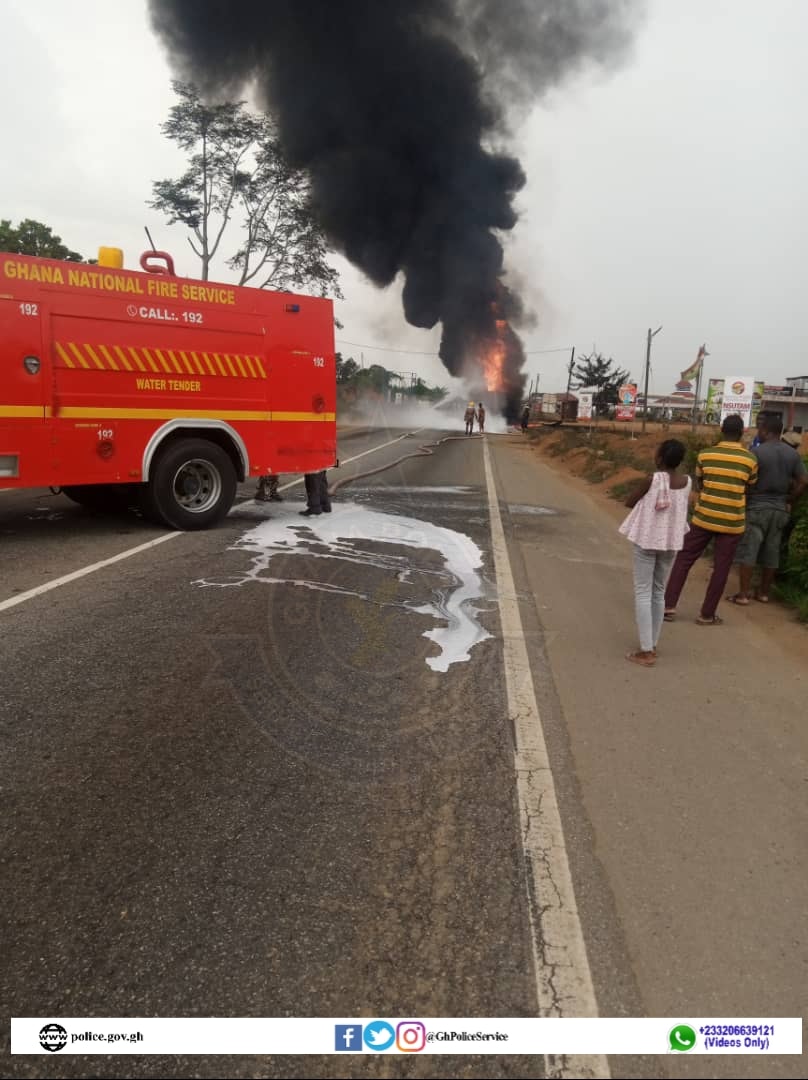 Fuel tanker catches fire on AccraKumasi Highway [Photos]