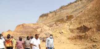 Ransford Sekyi (4th from left), acting Deputy Executive Director in charge of Operations at the Environmental Protection Agency (EPA), Michael Ali Sandow (right), acting Director of Mining Department of the EPA, and other officials inspecting the damages caused by the sand winners at the Weija Ridge in Accra. Picture: GABRIEL AHIABOR