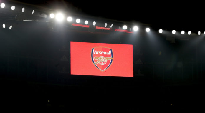 LONDON, ENGLAND - NOVEMBER 29: The Arsenal logo is seen on the LED screen prior to the Premier League match between Arsenal and Wolverhampton Wanderers at Emirates Stadium on November 29, 2020 in London, England. Sporting stadiums around the UK remain under strict restrictions due to the Coronavirus Pandemic as Government social distancing laws prohibit fans inside venues resulting in games being played behind closed doors. (Photo by Catherine Ivill/Getty Images)