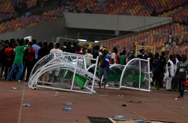 Super Eagles fans stormed the pitch after the game AFP
