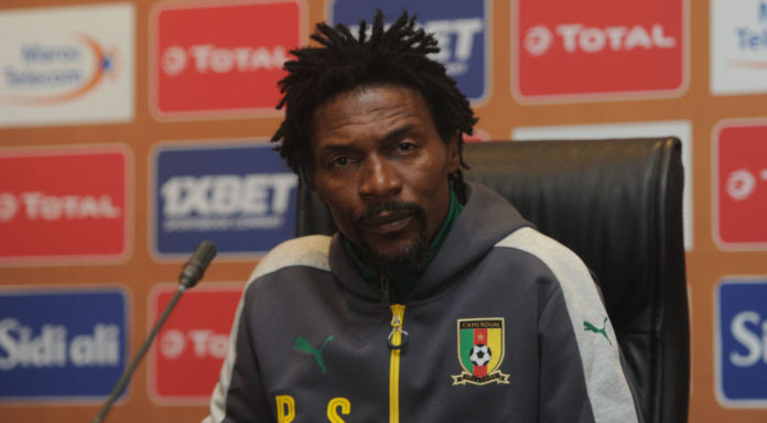 Rigobert Song, coach of Cameroon during the Cameroon Press Conference on 22 January 2018 at Grand Stade de Tanger, Tanger Morocco Pic Sydney Mahlangu/BackpagePix