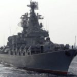 The Moskva patrolling the Mediterranean Sea off the coast of Syria. Image source: MAX DELANY/AFP