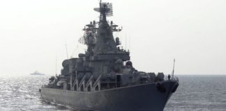 The Moskva patrolling the Mediterranean Sea off the coast of Syria. Image source: MAX DELANY/AFP