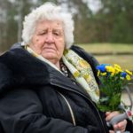 Anastasia Gulej from Kyiv at the Bergen-Belsen concentration camp memorial (Image: Alamy Live News.)