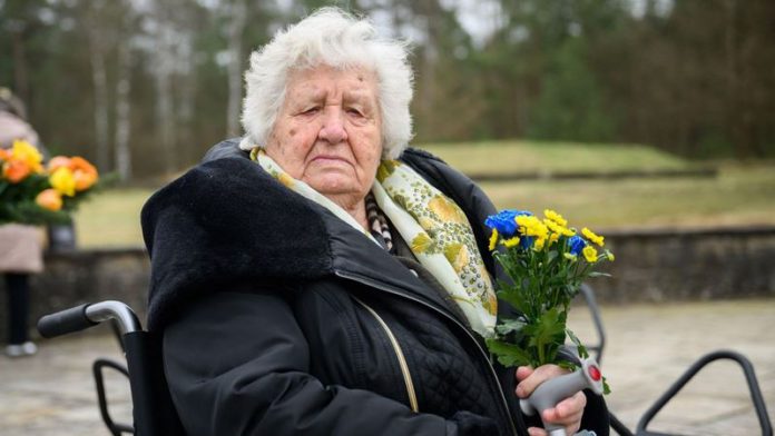 Anastasia Gulej from Kyiv at the Bergen-Belsen concentration camp memorial (Image: Alamy Live News.)